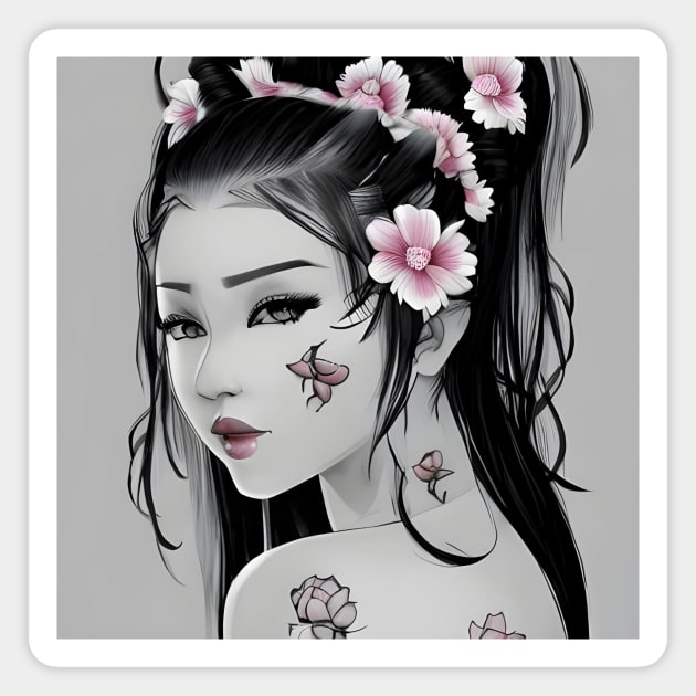Asian Tattooed Pin Up Girl Magnet by animegirlnft